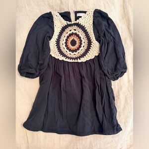 Zara Black Crochet Boho Dress size 6